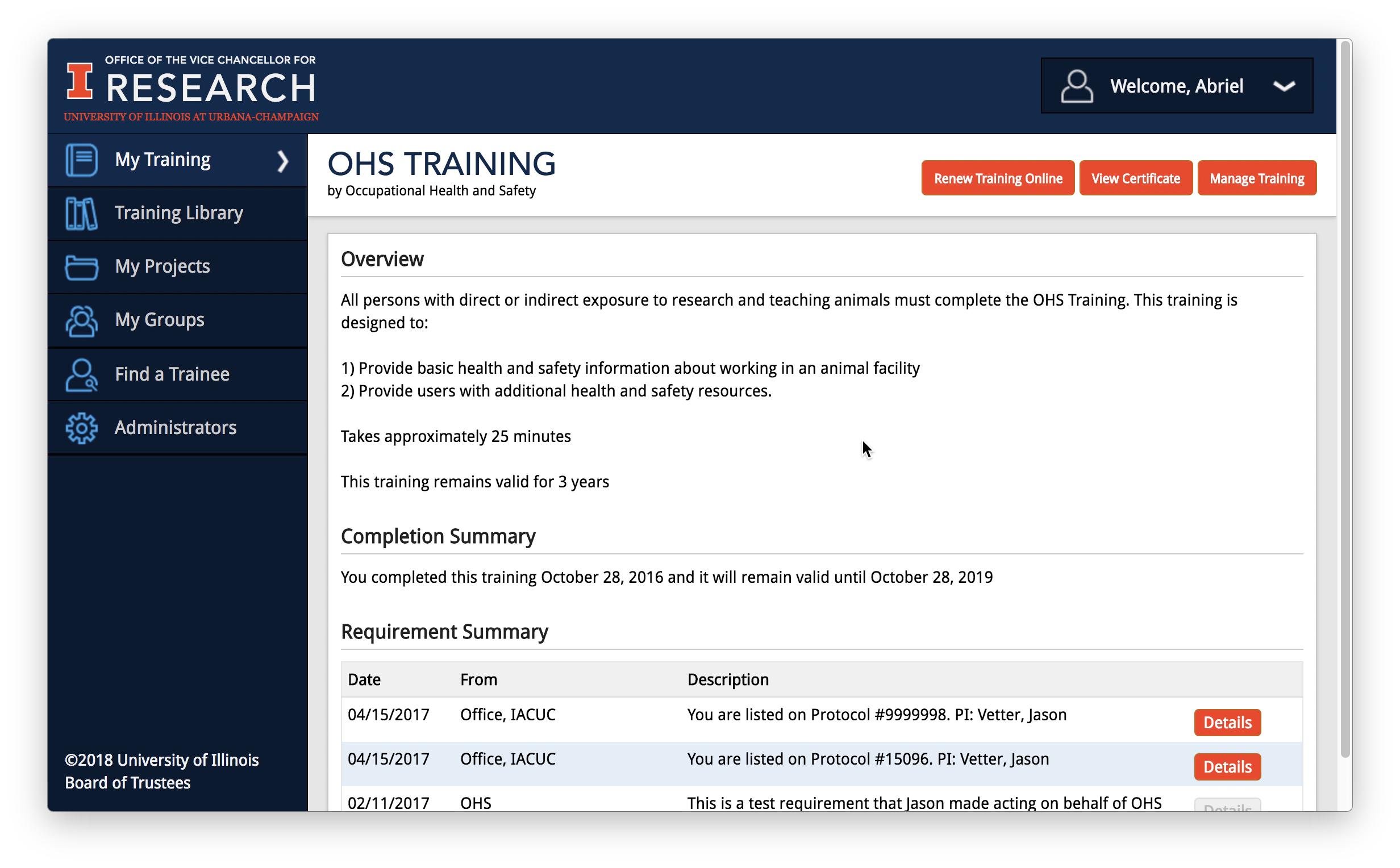 Final image of training page website layout