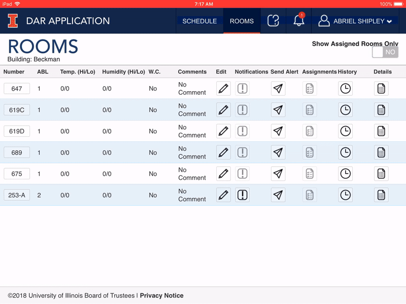Initial Animal Care iPad Room Screen Interaction