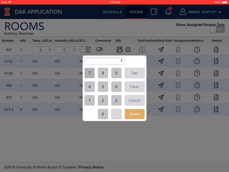 Animal Care Staff Entering Temperature Information Using Custom Number Pad